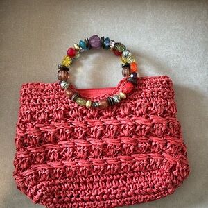 CAPELLI woven straw gemstone handbag purse